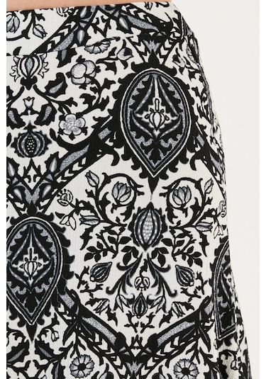 Lela Desenli Dar Kesim Asimetrik Midi Bayan Etek 5865621 Siyah-Beyaz
