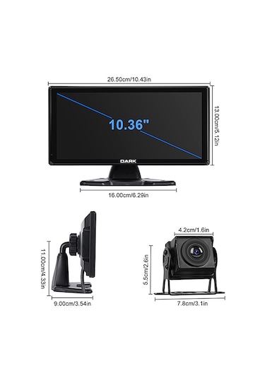 Dark 10.36" Kamyonet vb.Büyük Araçlar İçin 4 Kameralı Araç Ekranı
