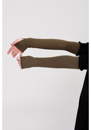 Parmak Geçmeli 45cm Likralı Penye Kolluk 1 Çift Haki