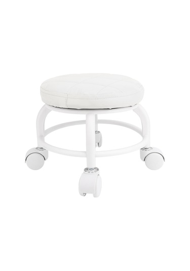 Xiyyadms Yüksek Dayanıklı Düşük Kayar Tabure - Pu Deri, Sessiz Tekerlekli, Çok Fonksiyonlu Temizlik, Manikür, Yoga - 25x5x23cm, Beyaz Beyaz