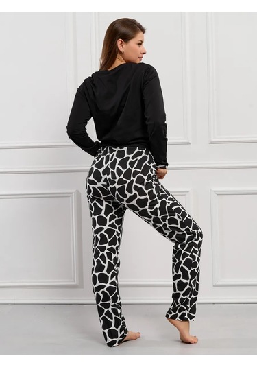 Huja Pamuklu Ev Kıyafeti Pantolonlu Pijama Takımı 320403157 Siyah