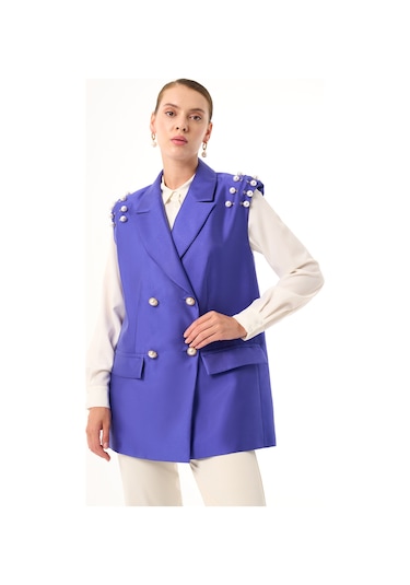 Kol Boncuklu Saks Yelek 001