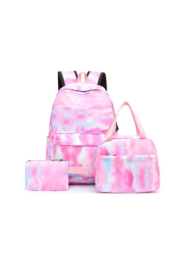 Geniş Kapasiteli Okul Çantası Seti 3 Parçalı Sırt Çantası, Yemek Çantası Ve Kalemlik Üniversite Kampüs Çantası Ergonomik Öğrenci Sırt Çantası Pembe