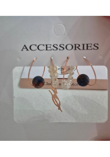 Kedili İnciliküçük Halka Rose Gold Küpe Set Rose