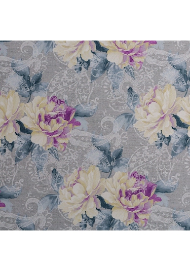 Gri Zeminli Mor Renkli Dokuma Dijital Baskılı Petek Kumaş