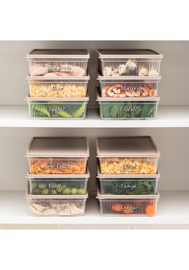 Porsima 5311 12li Buzdolabı Ve Difriz Düzenleyici Saklama Kabı Seti - Bpa İçermez, Mikrodalga Uyumlu, Kapaklı, Gıda Saklama Kabı, Kapicino, 2 Lt Cappuccino