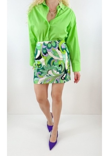 Modaonna Yeşil Desenli Mini Etek Yeşil