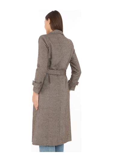 Kadın Astarlı Balık Sırtı Kaşmir Kaşe Kaban - Vizon Vizon