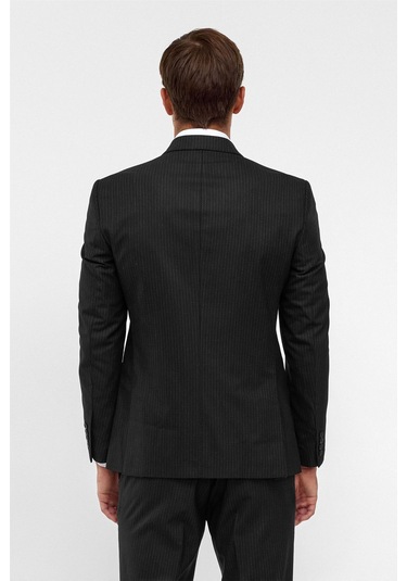 SÜVARİ Siyah Slim Çizgili Sivri Yaka 6 Drop Takım Elbise