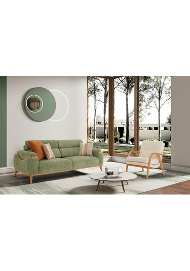 Efes Ahşap Ayaklı Kollu Krem Berjer Krem