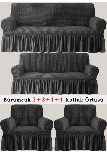 StarMall Bürümcük Koltuk Örtüsü, Berjer, Çekyat Kılıfı 3211 Takım Antrasit