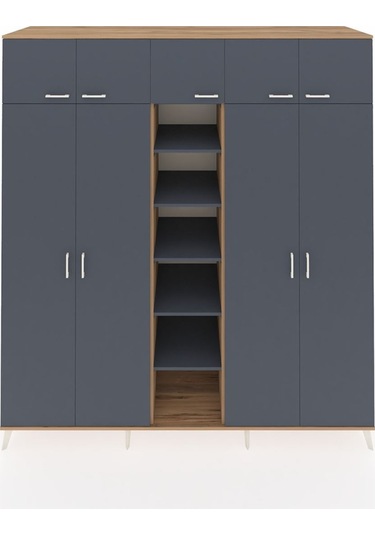 Kronos Dolap 18 Raflı 9 Kapaklı 220x59x243 Çam-antrasit/antrasit Antrasıt/antrasıt