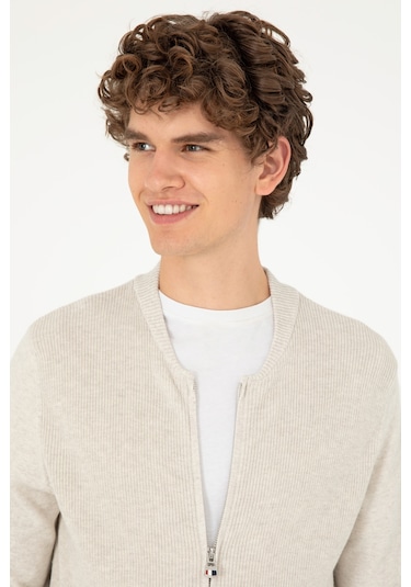 U.s. Polo Assn. Erkek Taş Melanj Hırka Triko 50293528-vr225 Taş Melanj