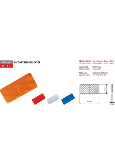 Yuce Plastık Unıversal Reflektor Dıkdortgen Sarı AOD-YUCEPLAST YP-19 S