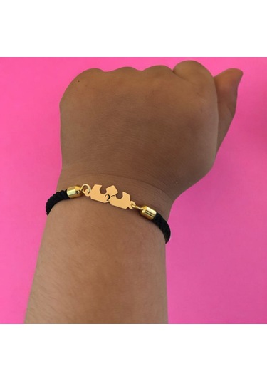 Y Harfine Özel Taç Figürlü 14 Ayar Altın Plakalı Siyah İpek Örgülü Hediye Bileklik-507harf Y