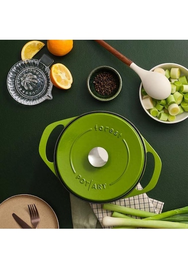 Sürel Pot Art, Yuvarlak Derin Döküm Tencere Yeşil 24 Cm
