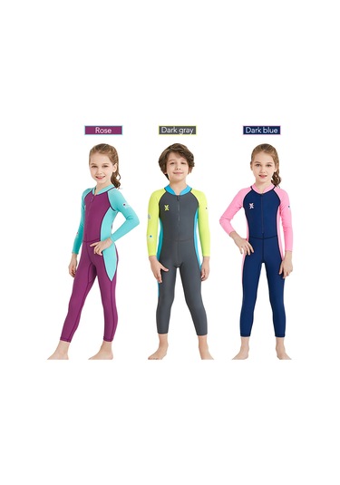 Geeksen Küçük Çocuklar İçin Tek Parça Kollu Güneşten Koruyucu Hızlı Kuruyan Yüzme Takımı Koyu Gri, S Koyu Gri