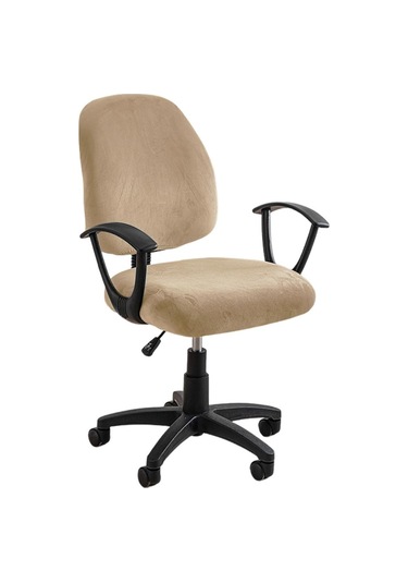 Koyu Bej Ofis Koltuğu Kapağı Süper Yumuşak Kadife Streç Yıkanabilir Toz Geçirmez Koruyucular Bilgisayar Masası Kolsuz Sandalye Slipcover
