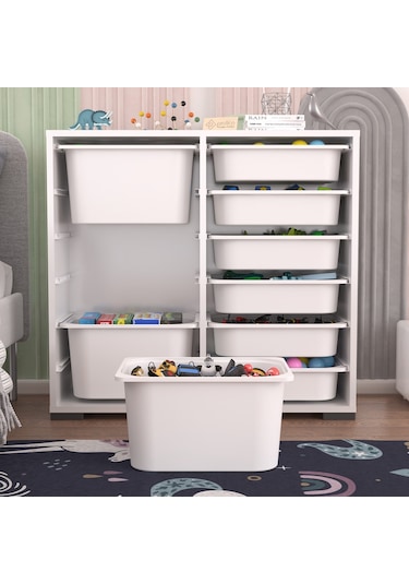 Carla 3+6 Beyaz Çok Amaçlı Dolap Oyuncak Dolabı Beyaz