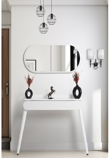 Flora Alize Beyaz Dresuar / Aynalı Dresuar / Çekmeceli Dresuar /antre Dresuar / 90x32 Cm Beyaz