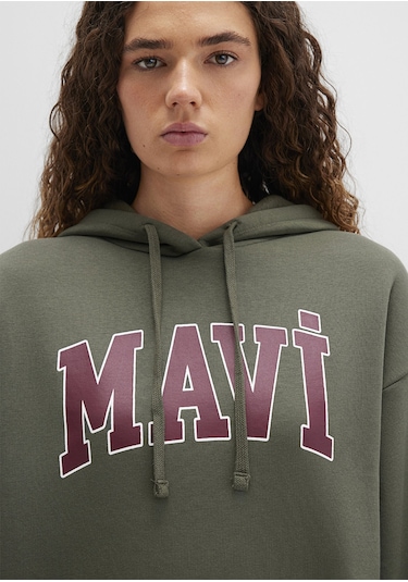 Mavi - Mavi Logo Baskılı Kapüşonlu Haki Sweatshirt 1600361-71581 Yeşil