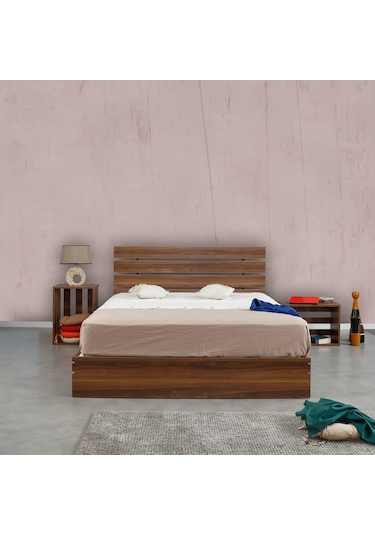 Pasifichome Huga Çift Kişilik Ahşap Karyola Komodin Takım Ceviz 140 Cm