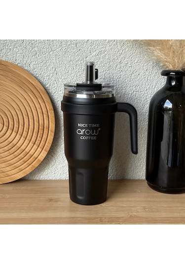 Arow Paslanmaz Çelik Tutmalı Termos Siyah 1 Litre Siyah