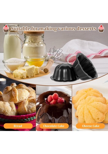 Yaleker 10 Adet Karbon Çelik Çizgili Anti- Yapışkan Kek, Puding, Ekmek, Muffin Fırın Kalıbı 15x15x8cm, Siyah Siyah