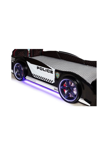 Bazalı Polis Arabalı Yatak Kapıları Açılan Mustang Full Ledli Kumandalı Ve Müzikli + Ortopedik Yatak 90x190 Cm