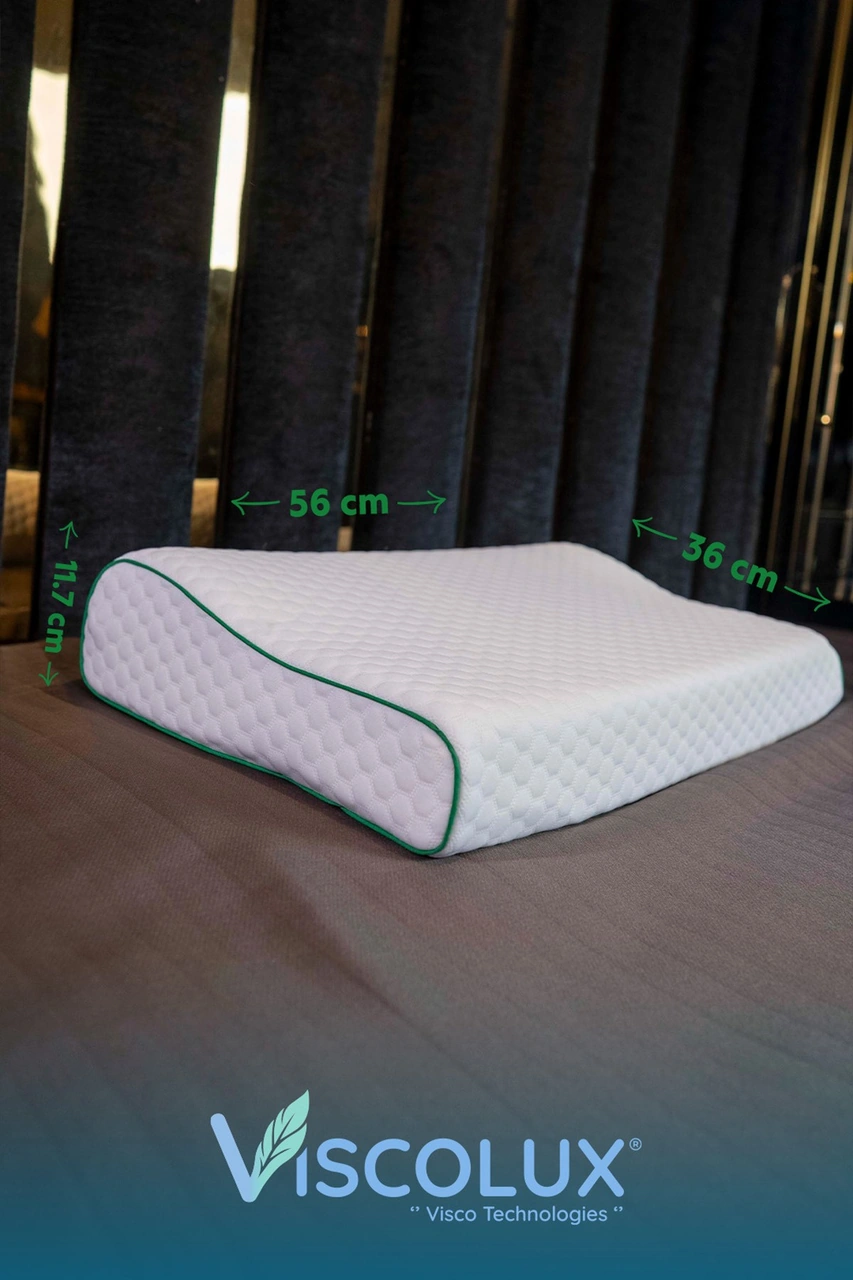 Medium Boy Ortopedik Yastık - Boyun Destekli Visco Yastık 56x36x11/7 Yeşil