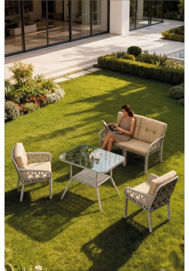Lumisgarden Neva Rattan Bahçe Takımı 2+1+1 +masa Bej