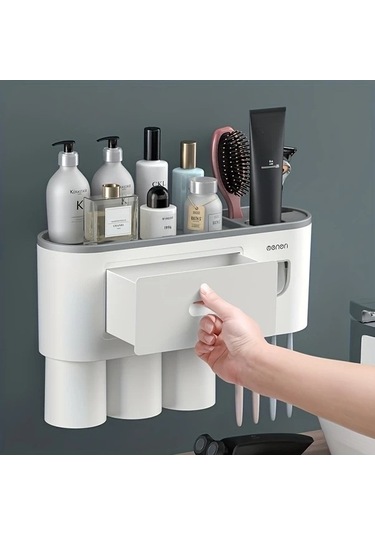 Fastbuy Challenger Siyah 2li Fincan Seti Cok Fonksiyonlu Diş Fırçası Tutucu Otomatik Macun Sıkacağı Duvara Monte Siyah Siyah