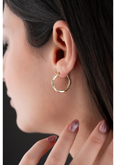 925 Ayar Gümüş 20 Mm Gold Kaplama Burgu Model Şarnel Küpe Gold