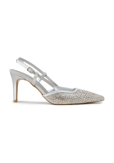 Deery Kadın Taş Detaylı Gümüş Renk Slingback Stiletto - Rd140zgmsm01 Gümüş