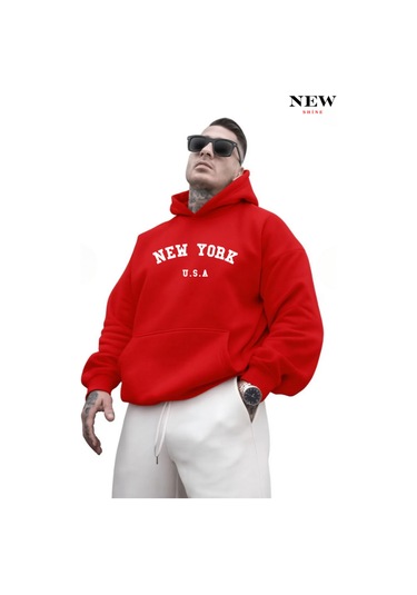 New York Usa Baskılı Sweatshirt Kırmızı