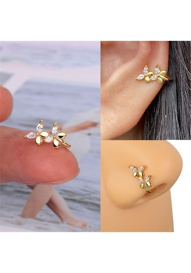 Gümüş 1 Adet Kelebek Olmayan Deldi Deliksiz Burun Halka Klipsi Burun Çember Halkası Sahte Piercing Kulak Manşet Tragus Küpe Kıkırdak 1 Gümüş