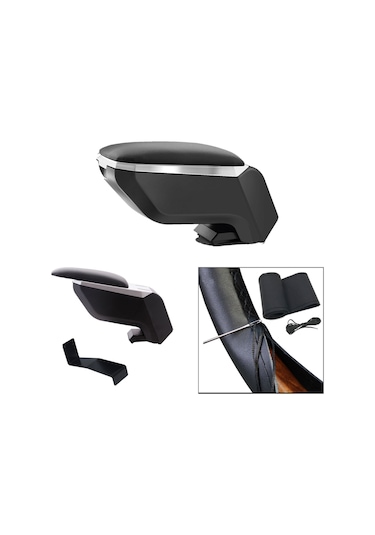 Lüks Set Peugeot 206+ 2013 Delmesiz Çelik Ayaklı Gri-siyah Kolçak Kol Dayama, Direksiyon Kılıfı