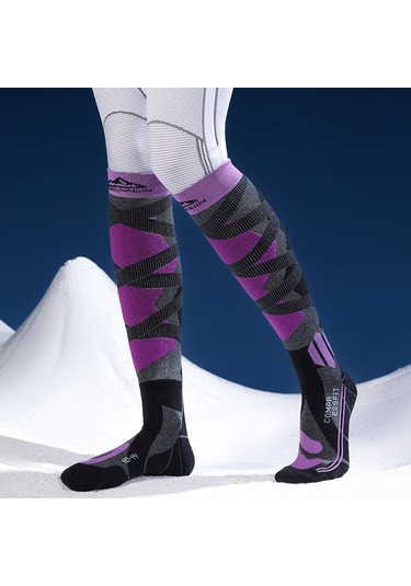 Butu Golovejoy Dwz05 1 Çift Spor Kompresyon Çorapları Kış Sıcak Yüksek Tüp Kayak Baldır Çorapları Siyah+mor Mor - Siyah