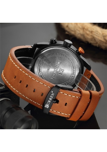 Curren M8291 Kronograf Deri Erkek Kol Saati Rose Kahve