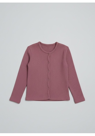 Kız Çocuk Fitilli %100 Pamuklu Düğmeli Hırka Bordo