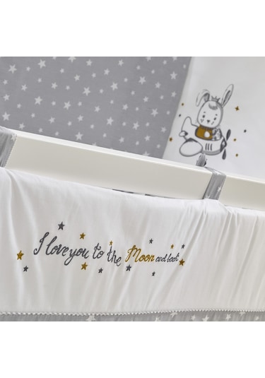 Meltem Kids Kral Anne Yanı Ahşap Sallanır Beşik 60 x 120 CM (Beyaz - Moon) Gri