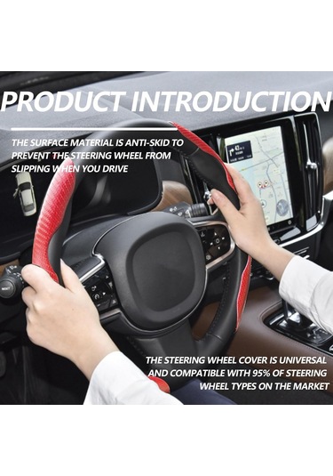 Evrensel Karbon Fiber Araba Direksiyon Simidi Kılıfı Kaymaz Korumalı Bölümlü İç Aksesuarlar Karbon Fiber Kırmızı 2'li Paket