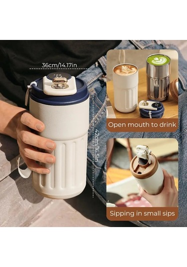 450 Ml Paslanmaz Çelik Spor Su Şişesi Termos Led Sıcaklık Göstergeli Termos Çok Renkli