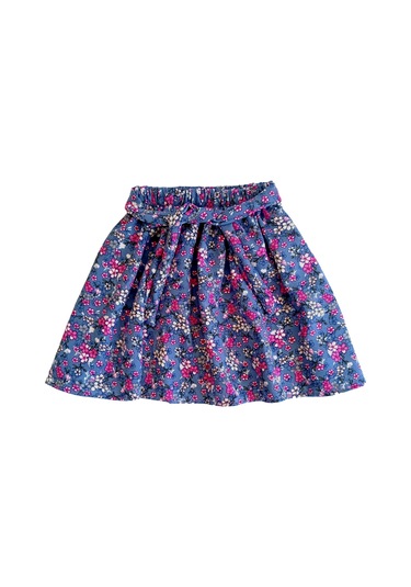 Çiçek Desenli Çocuk Etek - Koyu Gri Mavi Renk Tonunda Grimavi Gri - Mavi