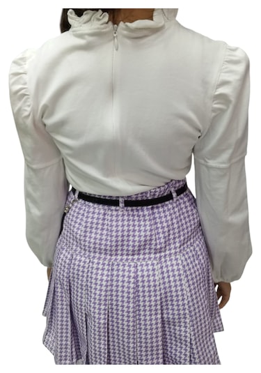 Kız Çocuk Deri Detaylı Lila Renk Üçlü Etekli Takım Lila