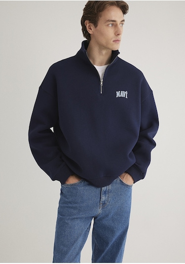 Mavi - Mavi Logo Baskılı Yarı Fermuarlı Lacivert Sweatshirt 0s10208-70497 Lacivert