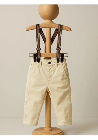 Erkek Bebek Askılı Pantolon-15710 Krem