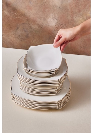 Karaca  Square Bone Beyaz Altın 53 Parça 12 Kişilik Yemek Takımı