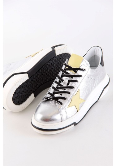 Sveta Gümüş Hakiki Deri Kadın Sneaker-Gumus Gümüş