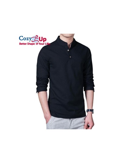 Rahat Up Polo Gömlek Erkekler Moda Uzun Kollu Mandarin Yaka Gömlek Erkek Rahat Keten Gömlek Adam Artı Beyaz Mavi